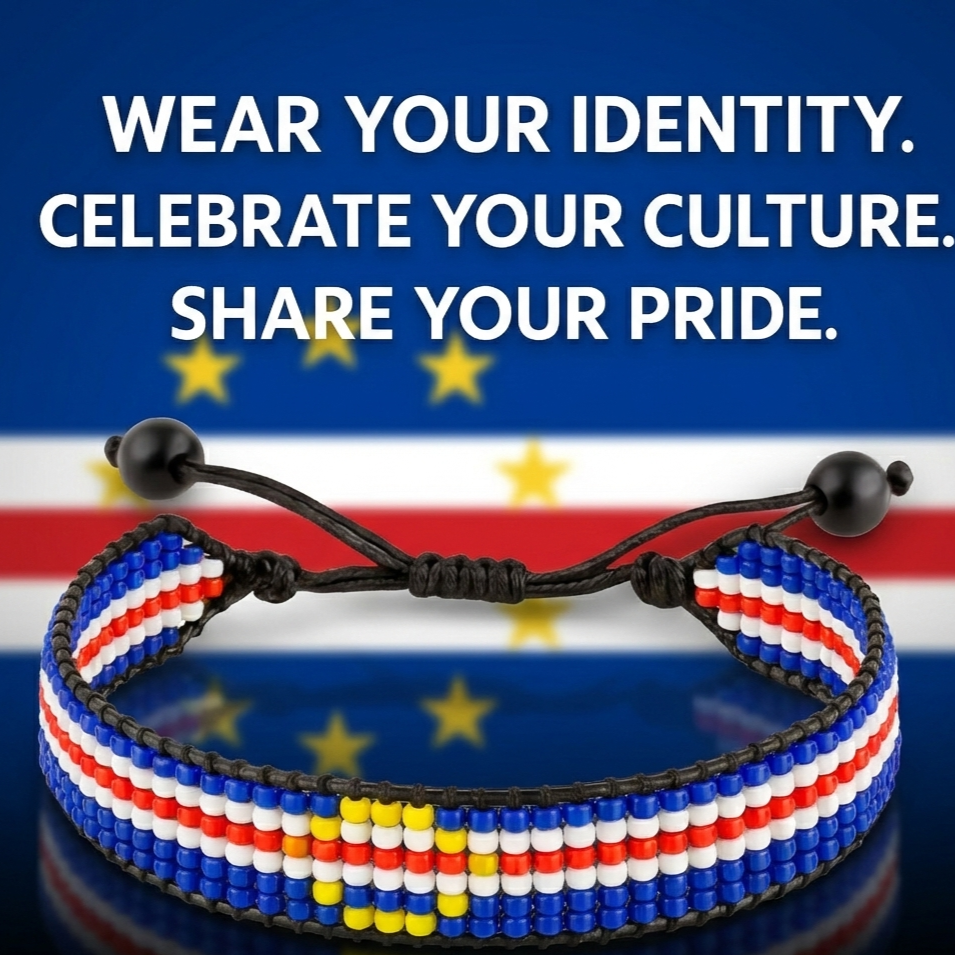 Cape Verde Flag Bracelet: Handmade, Adjustable Beaded Wristband