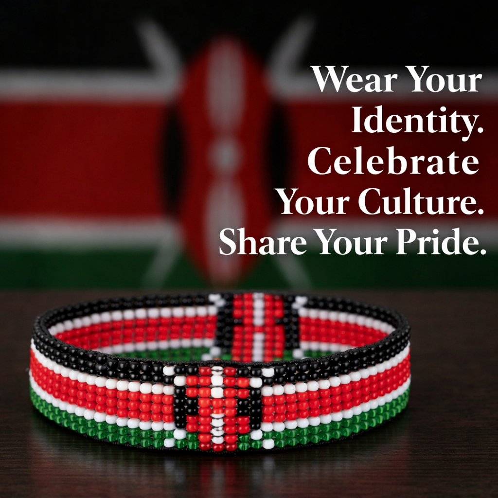 Bracelet perlé drapeau du Kenya - Ajustable et extensible, parfait pour les adolescents et les adultes aux poignets plus fins