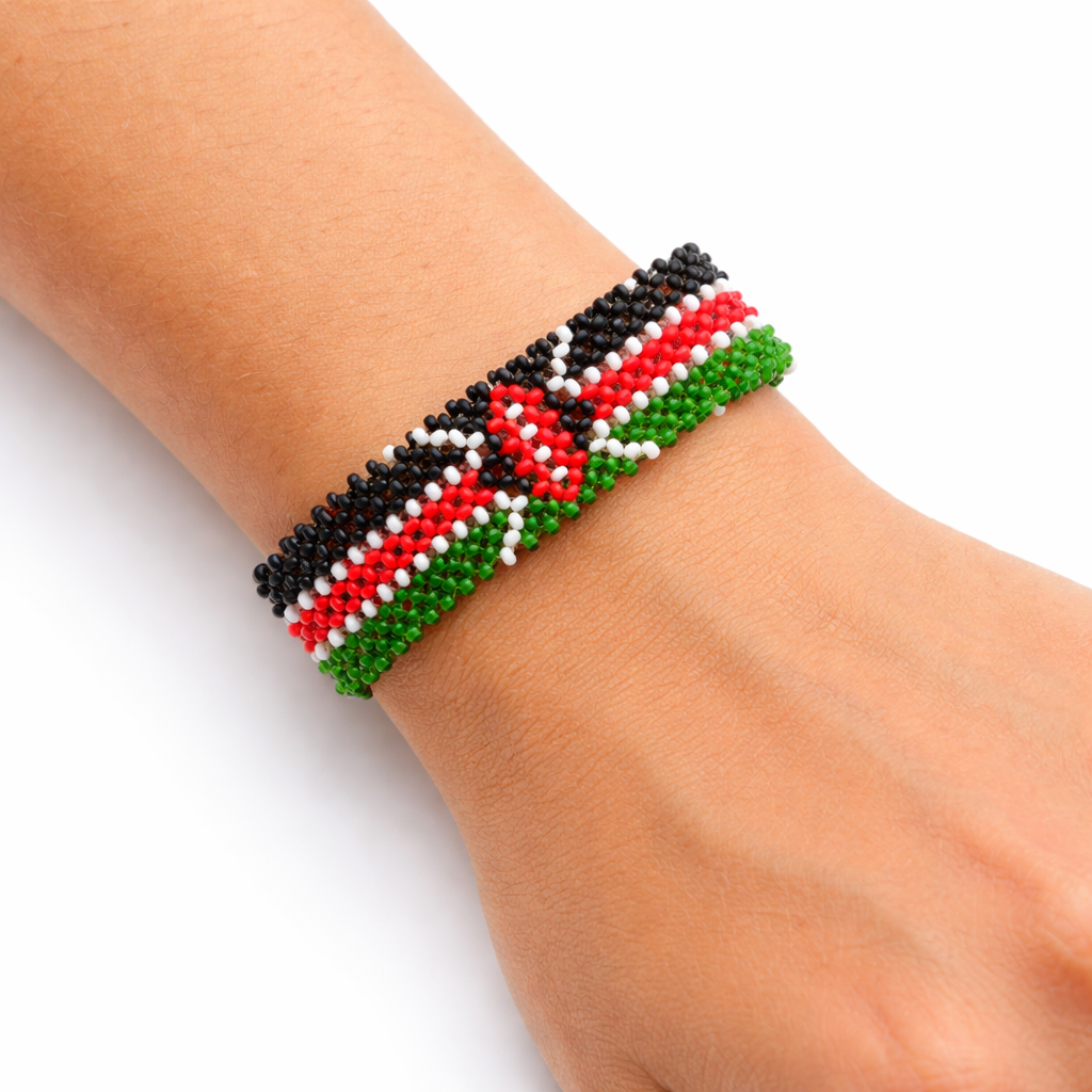 Bracelet perlé drapeau du Kenya – Extensible, Durable, Bracelet drapeau – Montrez votre fierté kenyane