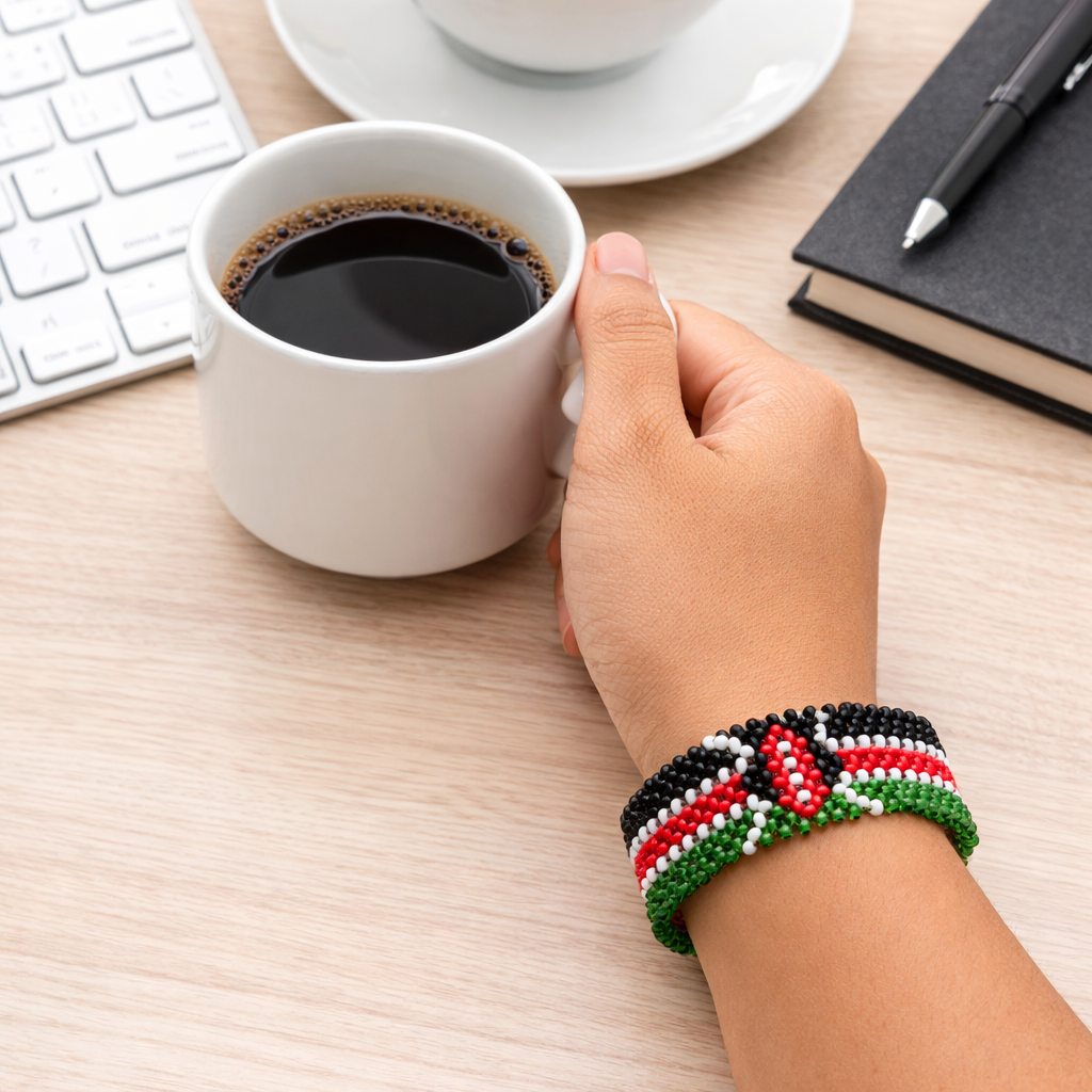 Bracelet perlé drapeau du Kenya – Extensible, Durable, Bracelet drapeau – Montrez votre fierté kenyane