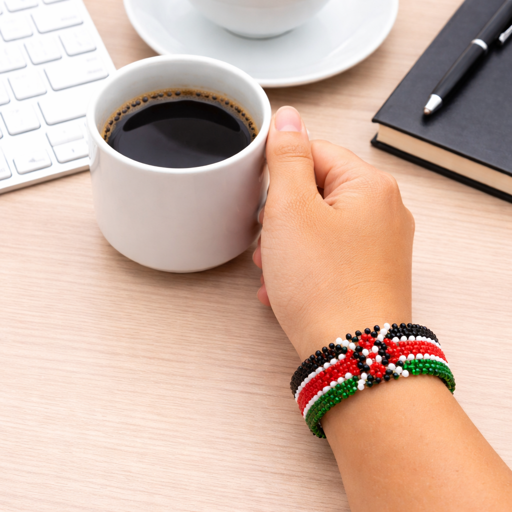 Beaded Kenya Bracelets for Men & Women - Non-Elastic Threaded Glass Beaded Bracelets -Handmade Waterproof Kenya Flag Beaded Bracelet