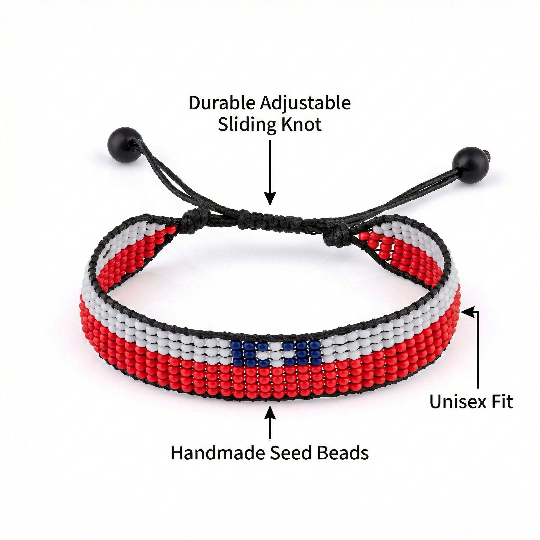 Chile Flag Armband: Handgemachtes, verstellbares Armband für Frauen und Männer