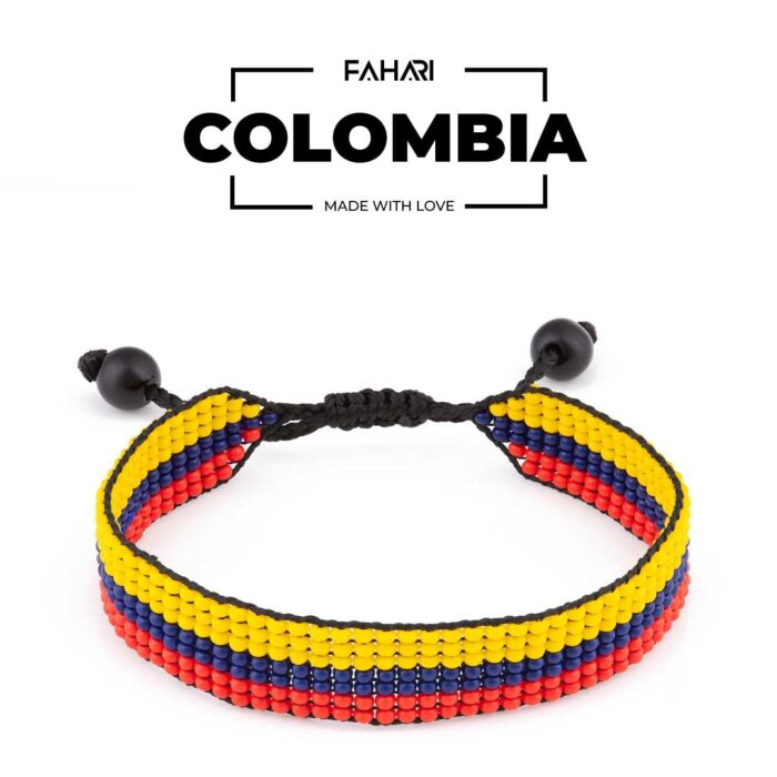 Colombia Flag Bracelet: Handmade Bracelet, Adjustable Beaded String with Patriotic Design