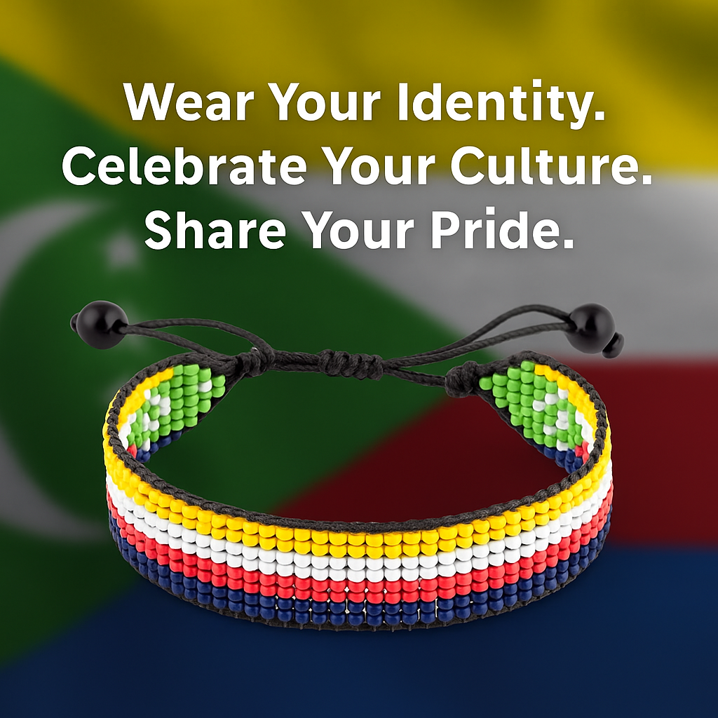 Comoros Flag Bracelet: Handmade Bracelet, Adjustable Beaded String with Patriotic Design
