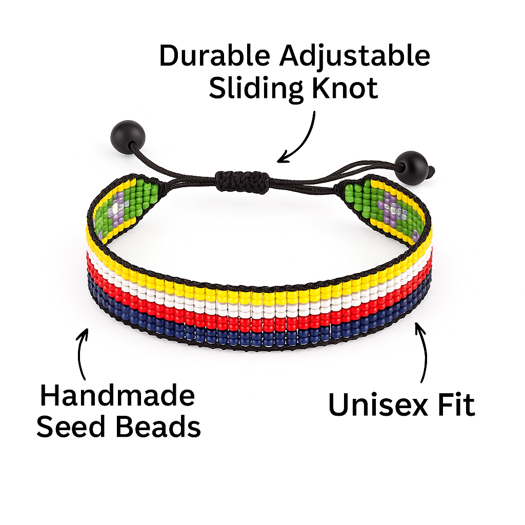 Comoros Flag Bracelet: Handmade Bracelet, Adjustable Beaded String with Patriotic Design