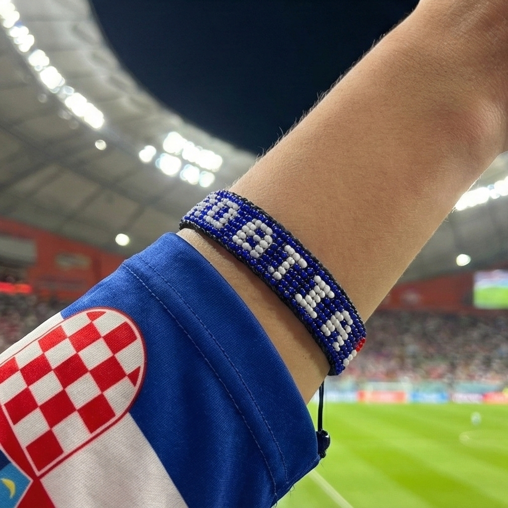 WM 2026 Kroatien Perlenarmband mit Flagge – Handgemacht & Verstellbar