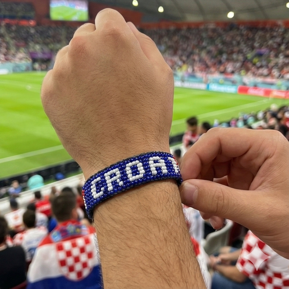 WM 2026 Kroatien Perlenarmband mit Flagge – Handgemacht & Verstellbar