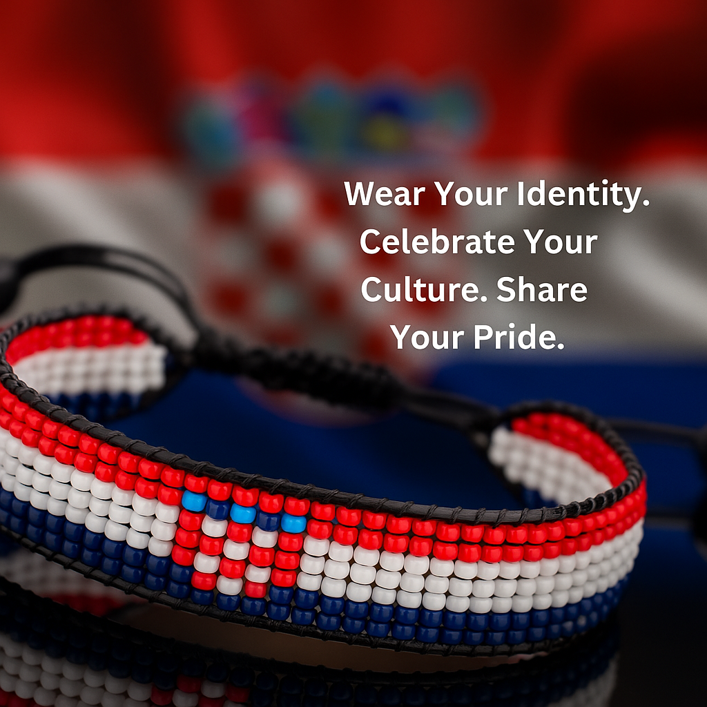 Croatia Flag Bracelet:  Handmade Bracelet with Adjustable Beaded Wristband