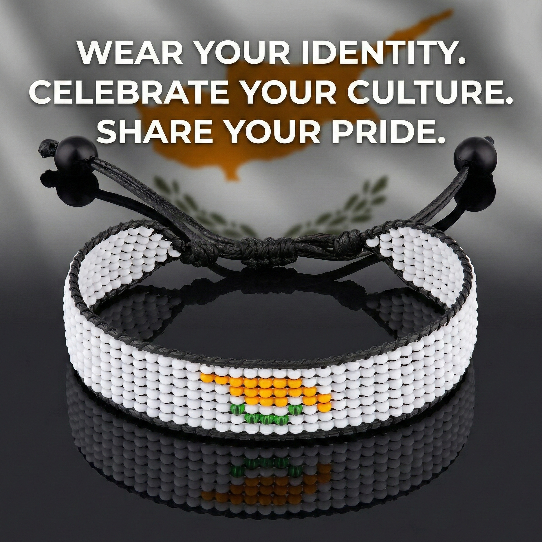 Cyprus Flag Bracelet: Handmade Adjustable Beaded Wristband
