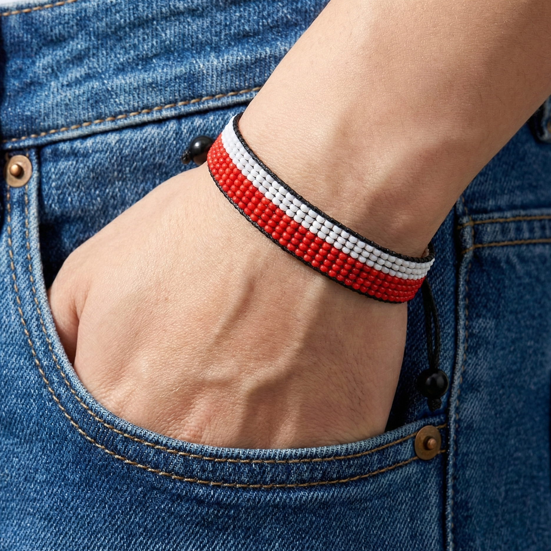 Czechia Flag Bracelet: Handmade Adjustable Beaded Wristband