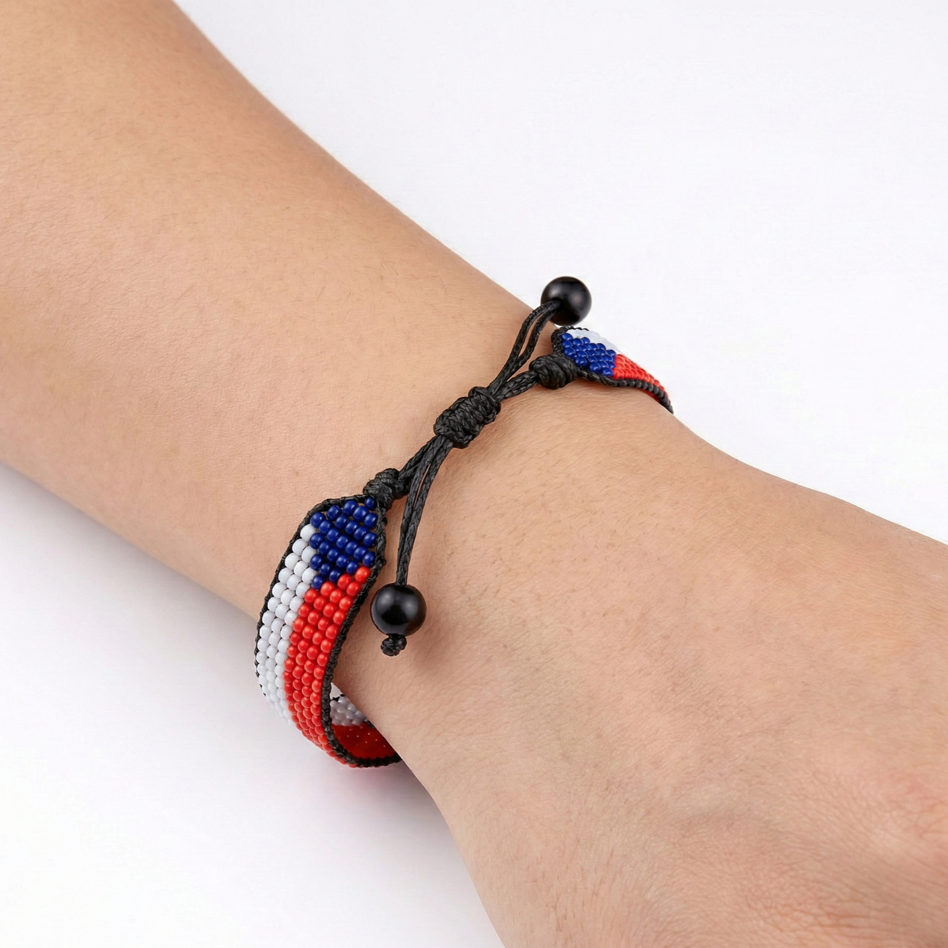Czechia Flag Bracelet: Handmade Adjustable Beaded Wristband