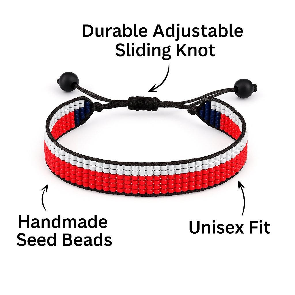 Czechia Flag Bracelet: Handmade Adjustable Beaded Wristband