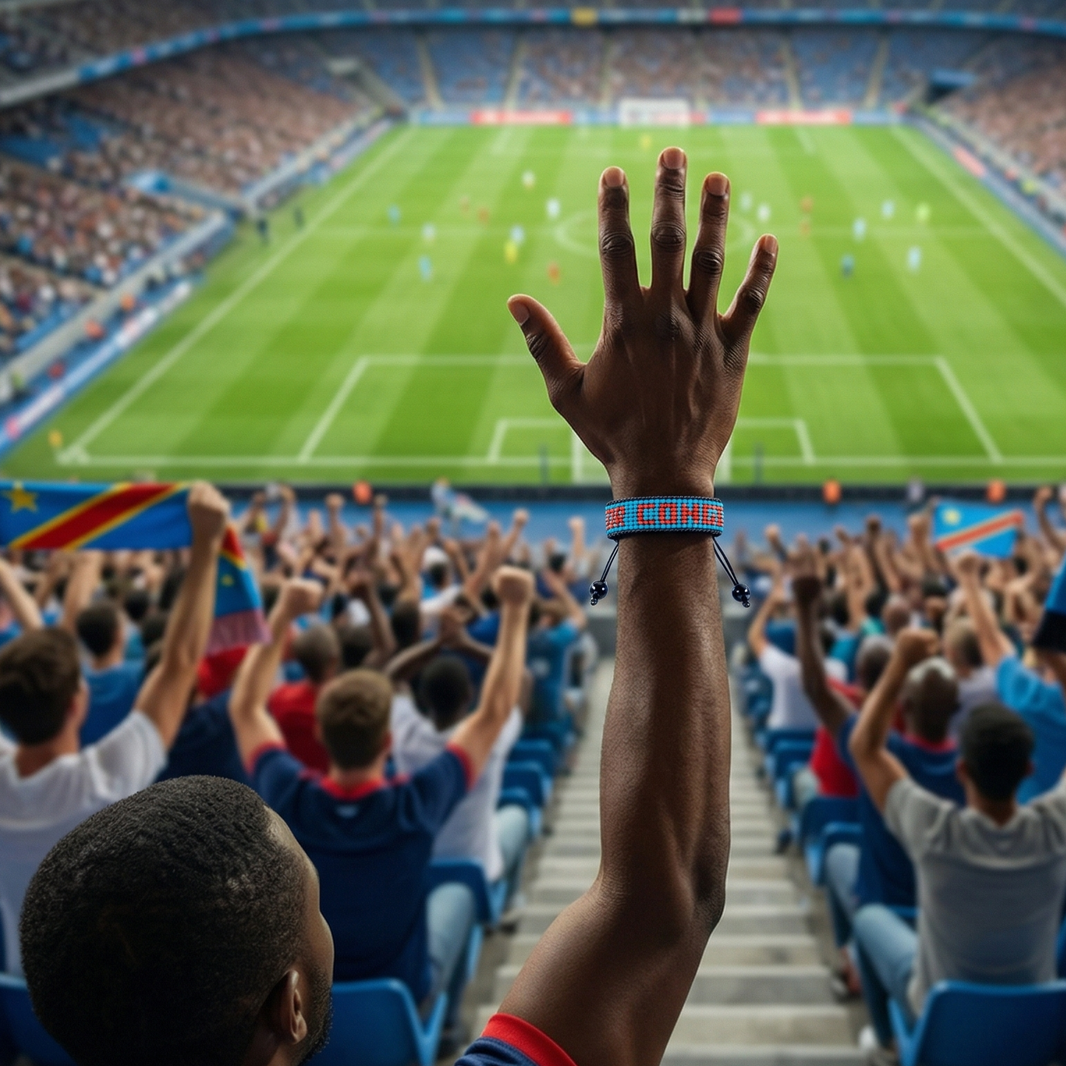 Bracelet drapeau perlé Coupe du Monde 2026 RD Congo – Fait main et ajustable