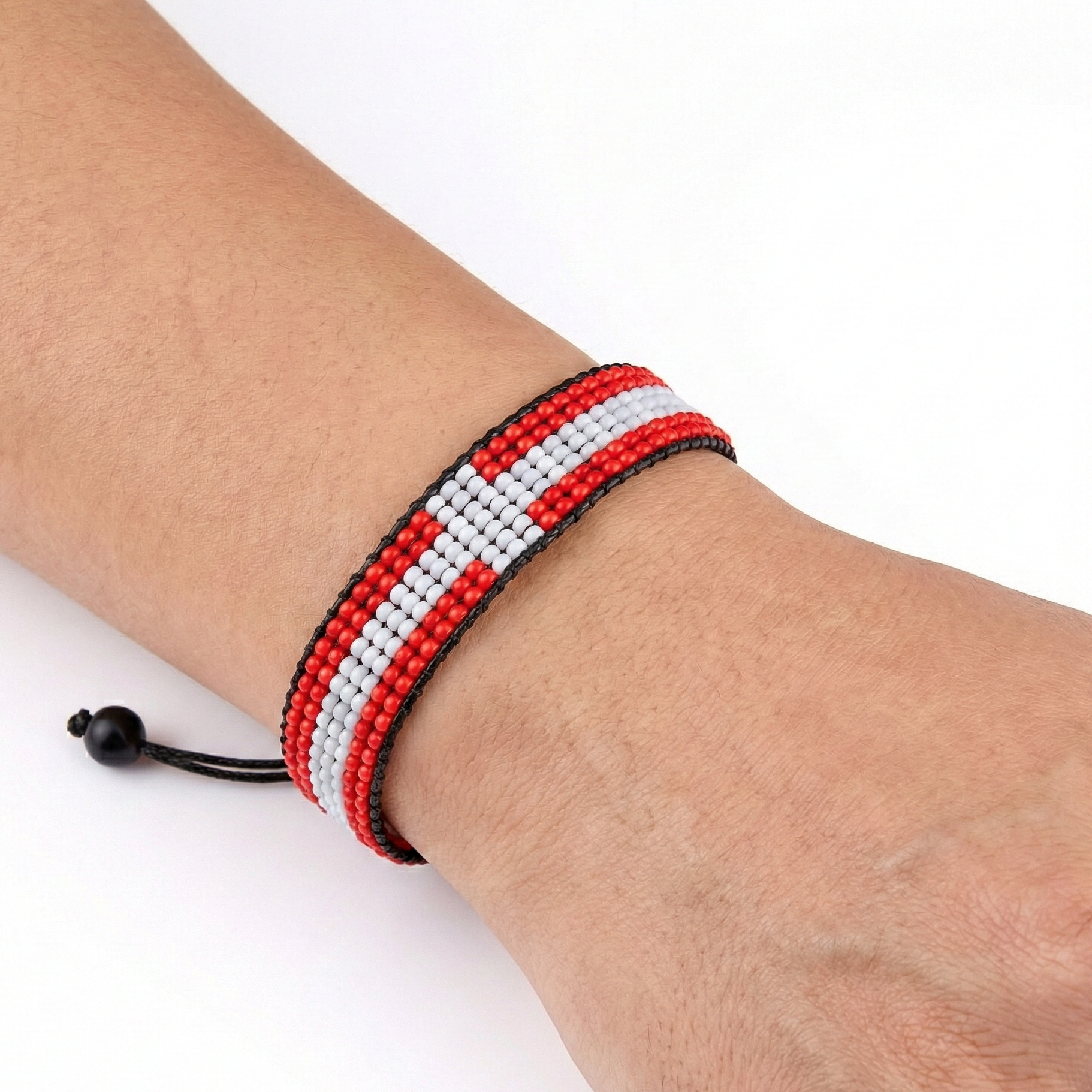 Denmark Flag Bracelet: Handmade Adjustable Beaded Wristband