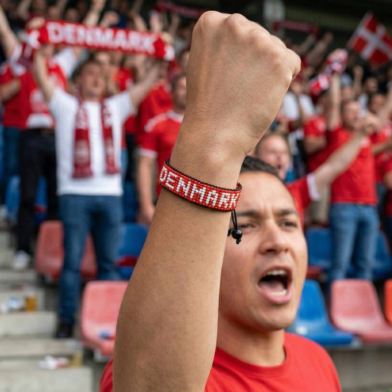 Coupe du Monde 2026 Danemark – Bracelet Drapeau en Perles – Fait main et Ajustable