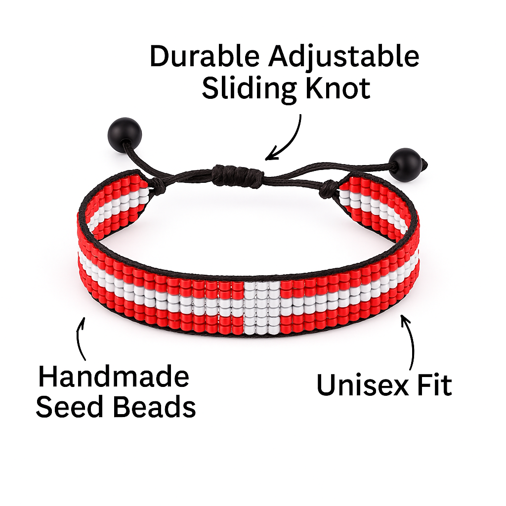 Denmark Flag Bracelet: Handmade Adjustable Beaded Wristband