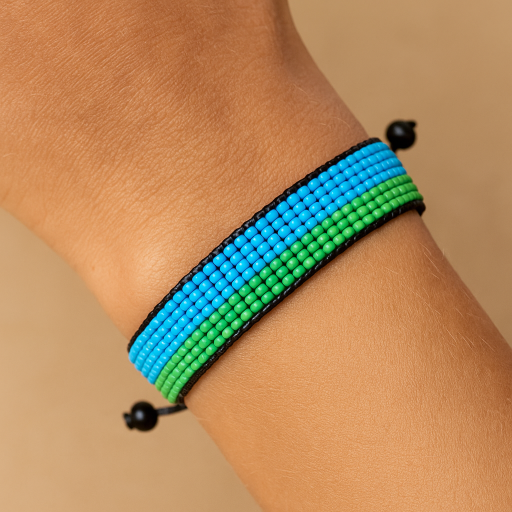 Bracelet drapeau de Djibouti : Bracelet perlé ajustable fait main