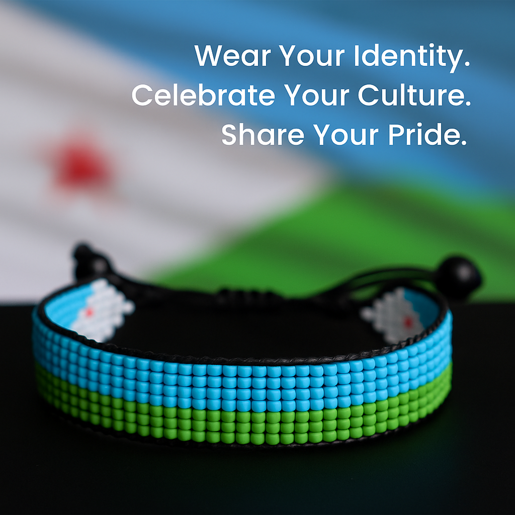 Bracelet drapeau de Djibouti : Bracelet perlé ajustable fait main