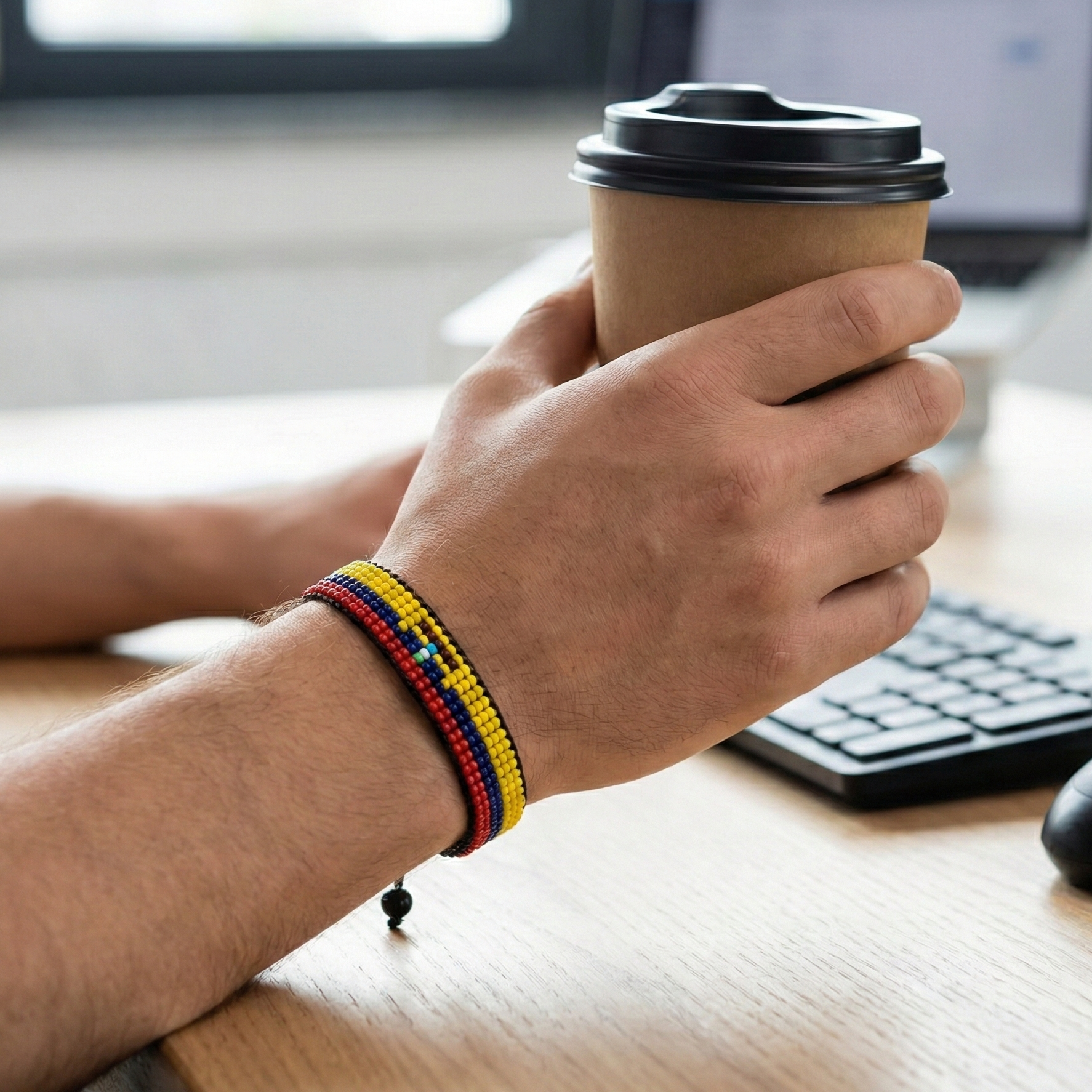 Bracelet drapeau équatorien : bracelet perlé ajustable fait à la main