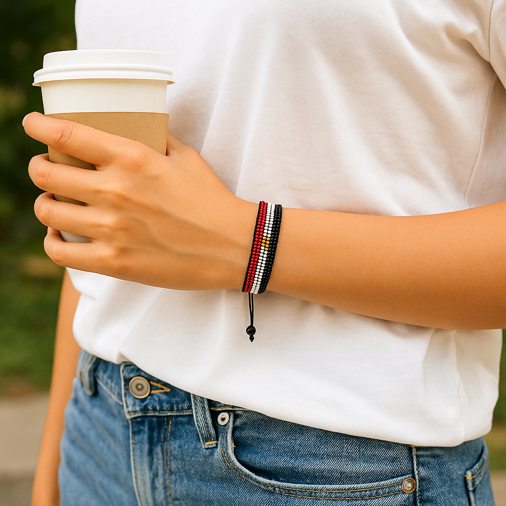 Bracelet drapeau de l'Égypte : Bracelet réglable fait main avec perles