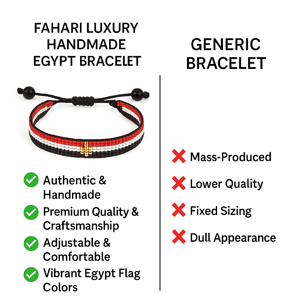 Bracelet drapeau de l'Égypte : Bracelet réglable fait main avec perles