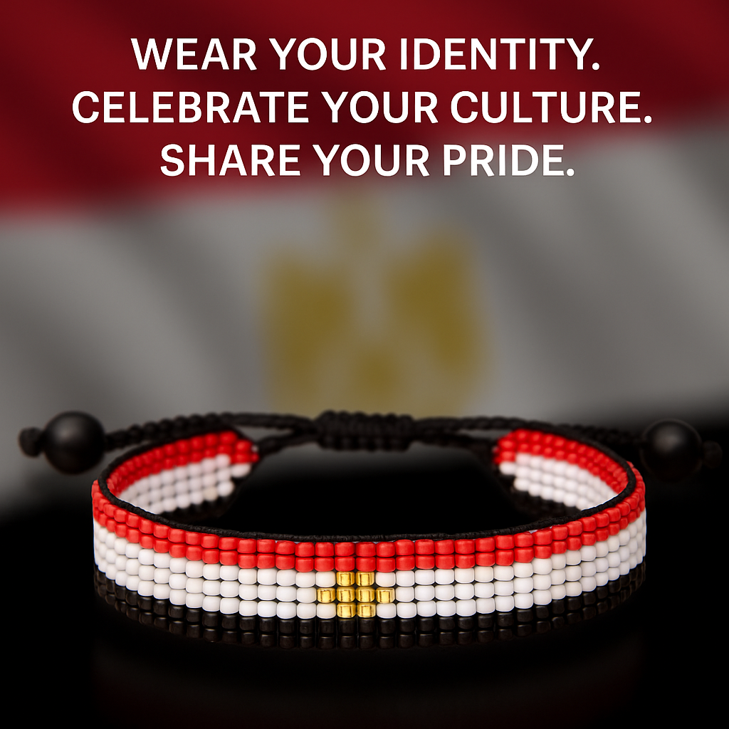 Bracelet drapeau de l'Égypte : Bracelet réglable fait main avec perles