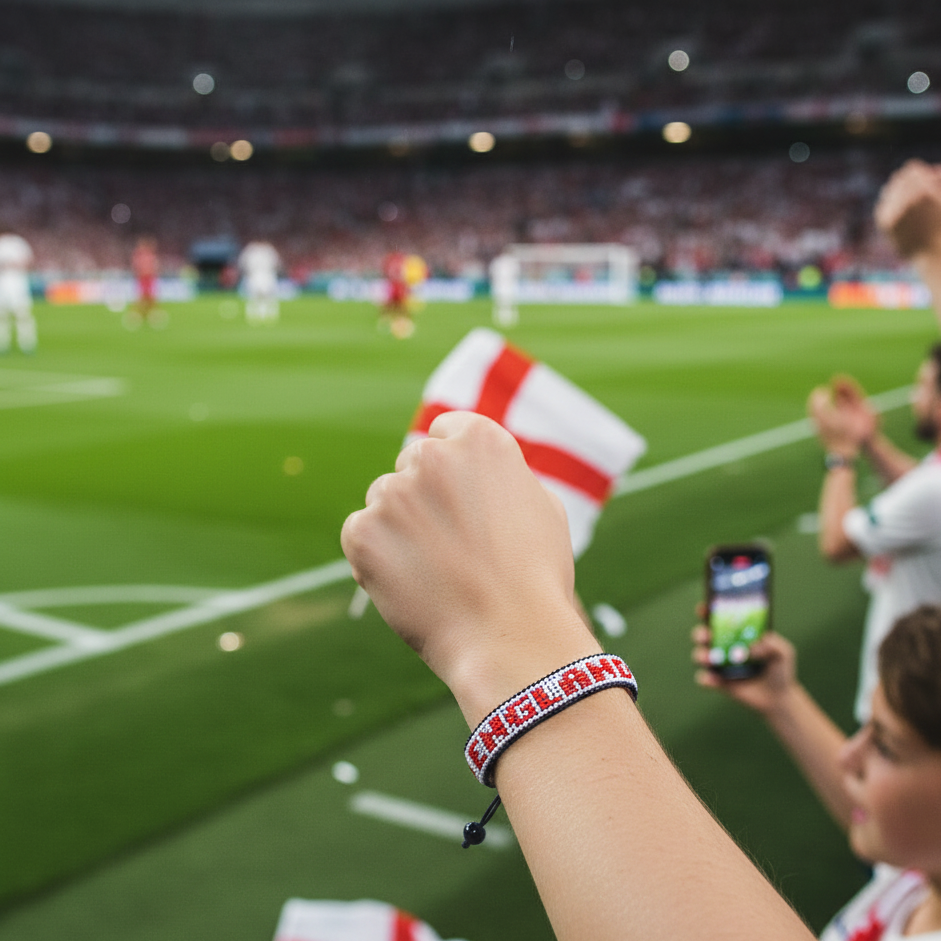 Bracelet drapeau de l'Angleterre perlé Coupe du Monde 2026 – Fait main et ajustable