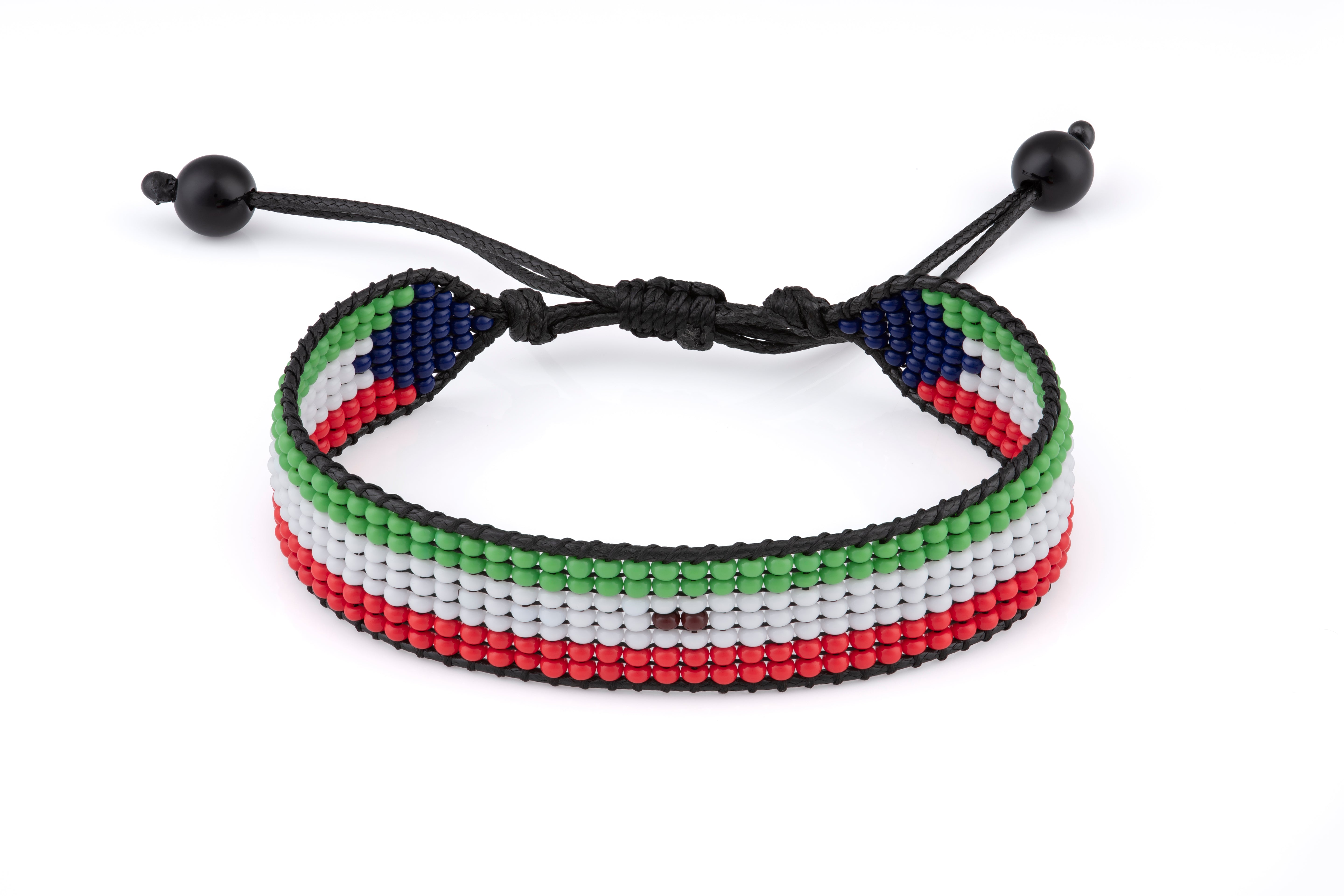 Equatorial Guinea Flag Bracelet:  Handmade Adjustable Beaded Wristband