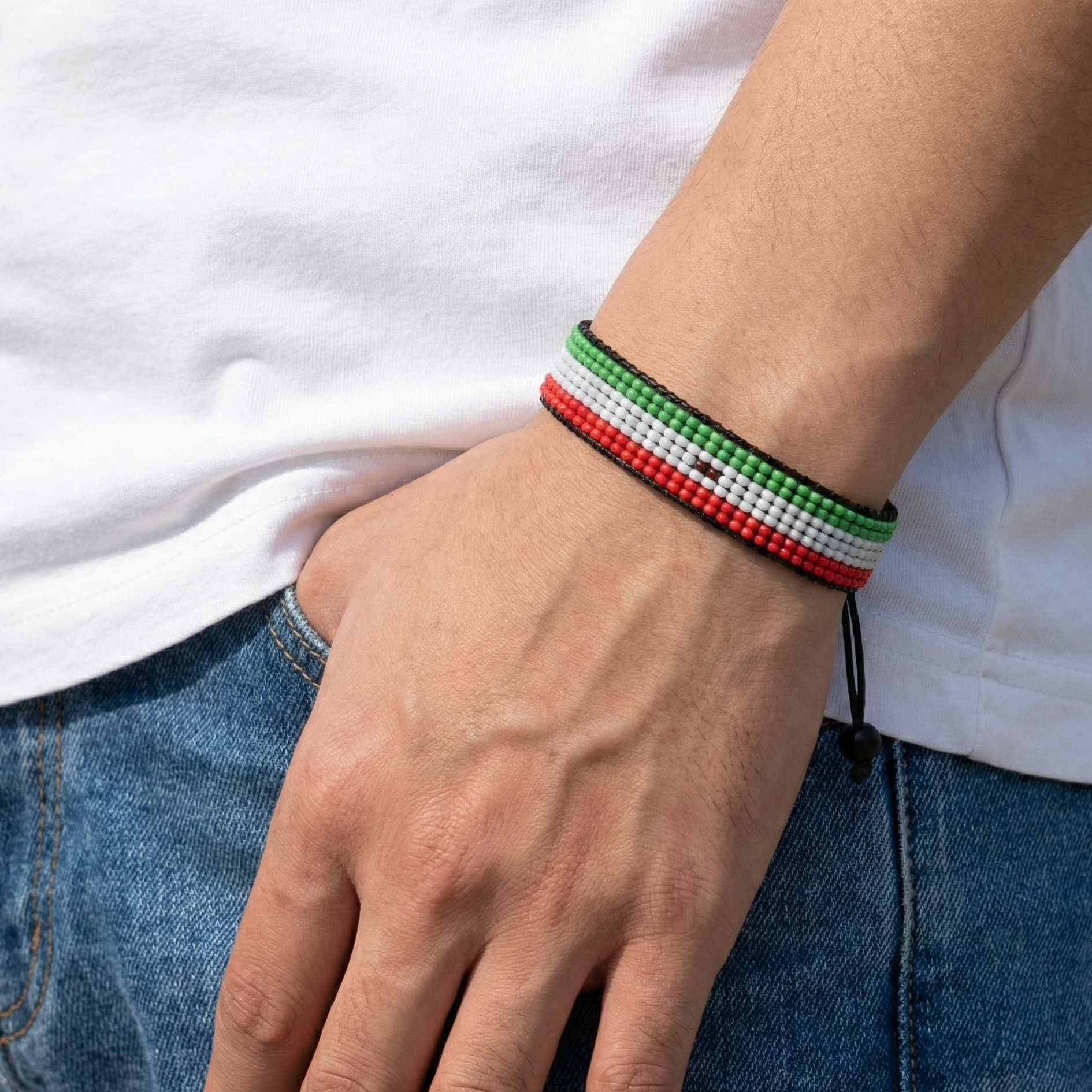 Bracelet drapeau de la Guinée équatoriale : Bracelet de perles ajustable fait à la main