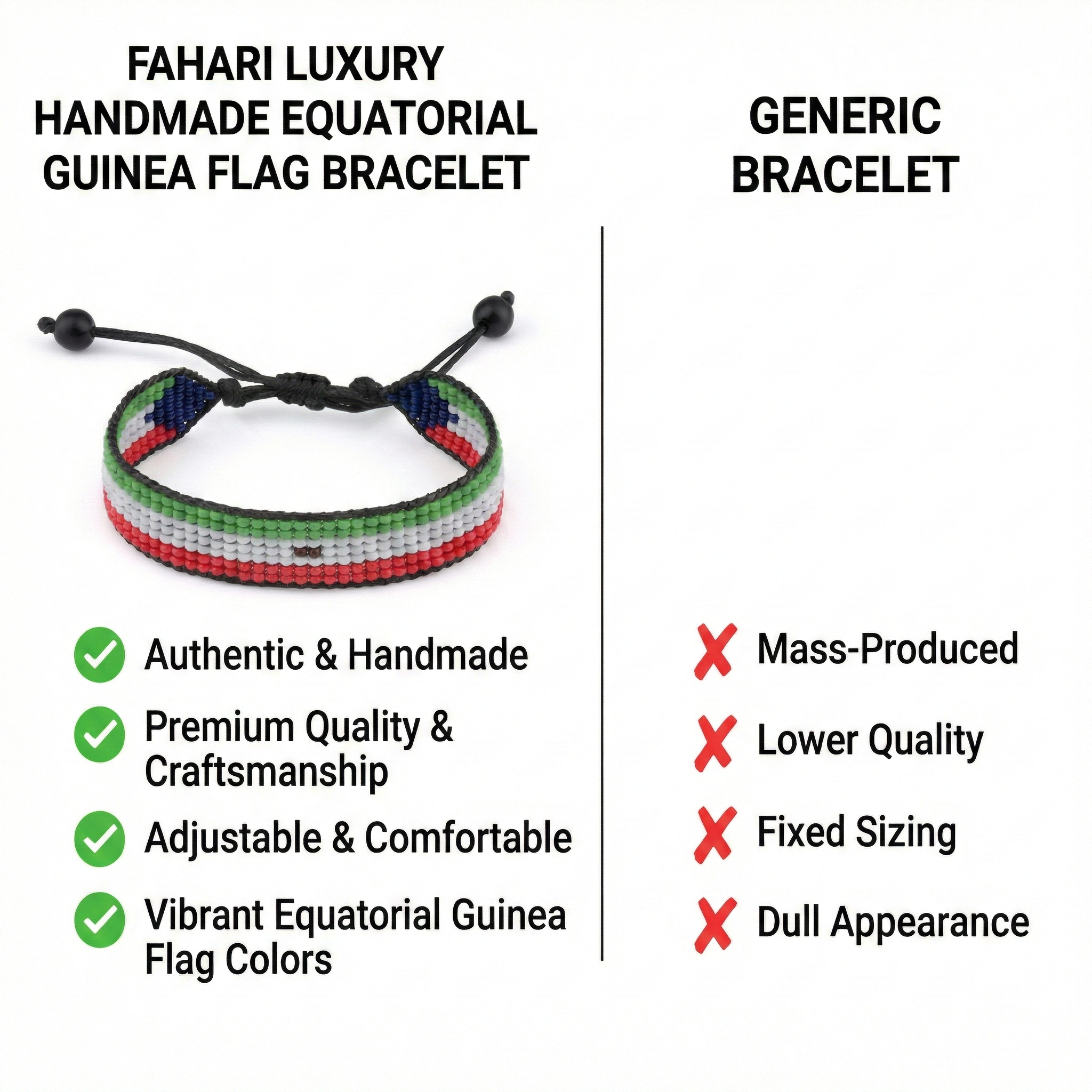 Bracelet drapeau de la Guinée équatoriale : Bracelet de perles ajustable fait à la main