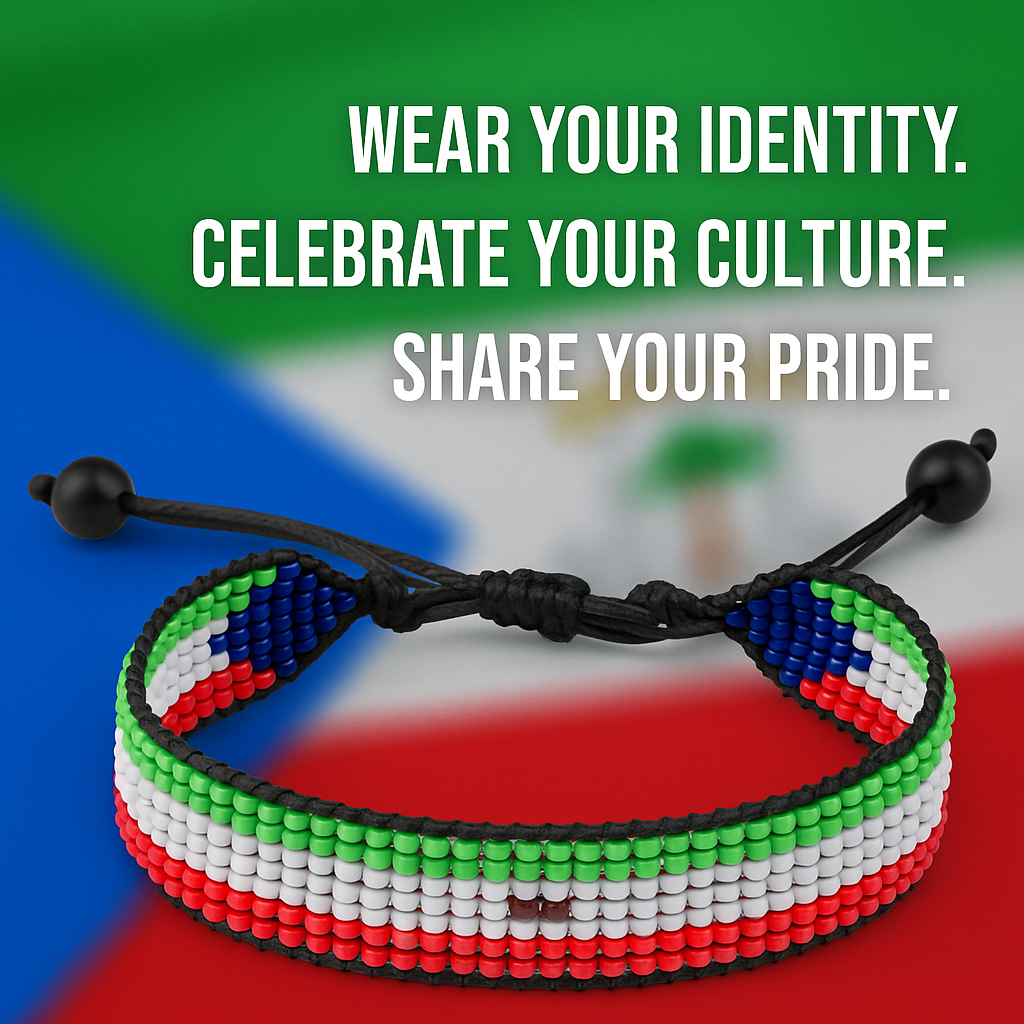 Bracelet drapeau de la Guinée équatoriale : Bracelet de perles ajustable fait à la main