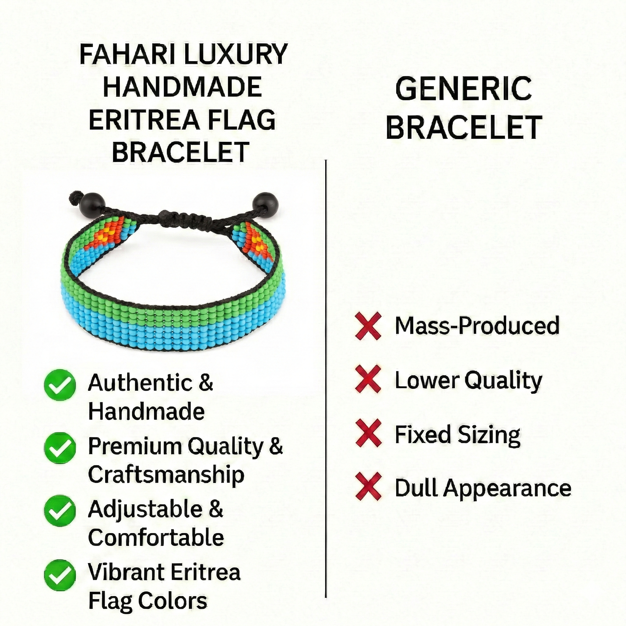 Bracelet drapeau de l'Érythrée : Bracelet fait main, bracelet perlé ajustable