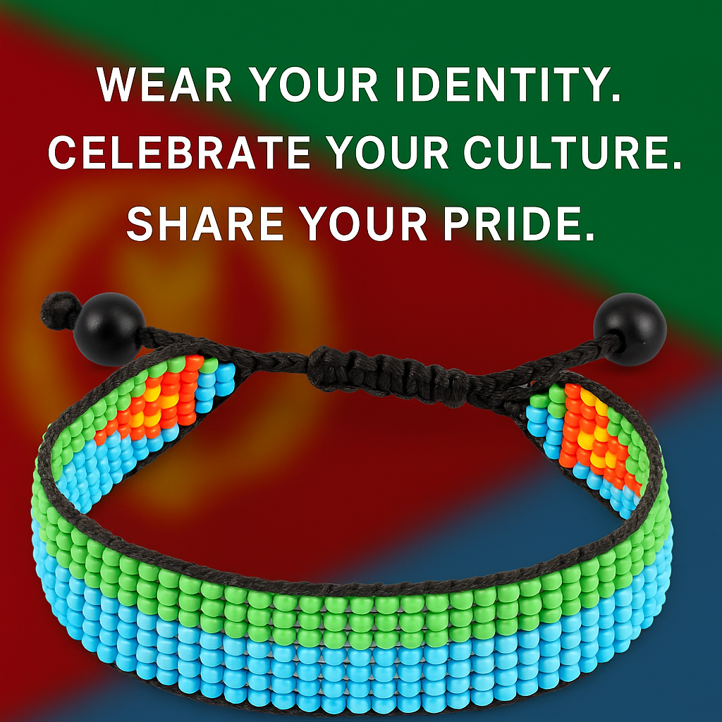 Bracelet drapeau de l'Érythrée : Bracelet fait main, bracelet perlé ajustable