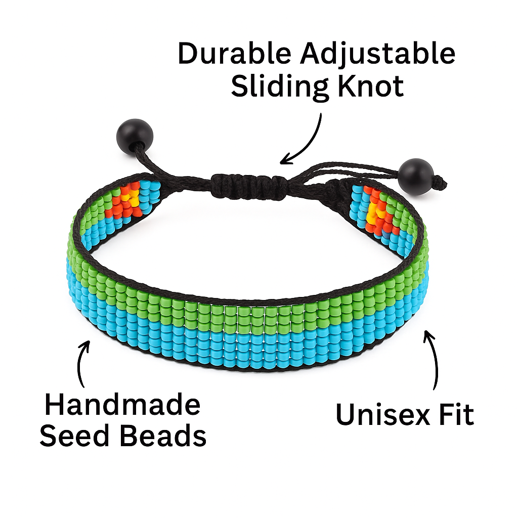 Eritrea Flag Bracelet: Handmade Bracelet, Adjustable Beaded Wristband