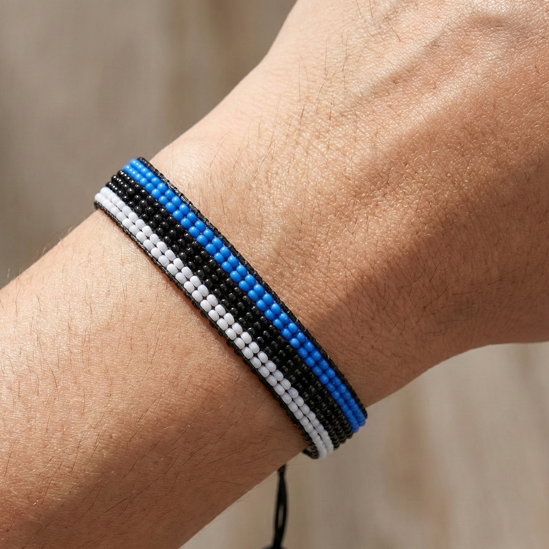Estonia Flag Bracelet: Handmade Bracelet, Adjustable Beaded Wristband