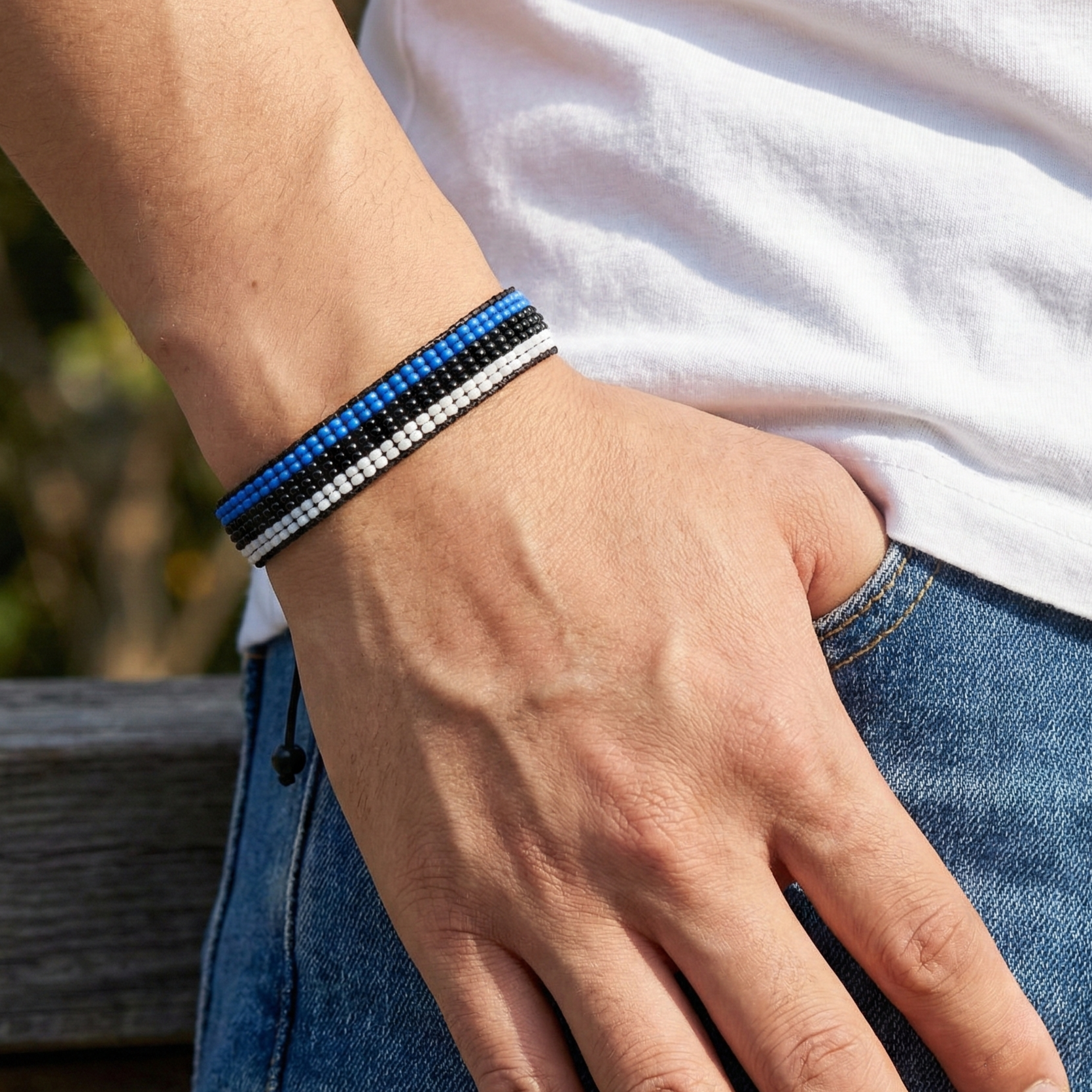 Estonia Flag Bracelet: Handmade Bracelet, Adjustable Beaded Wristband