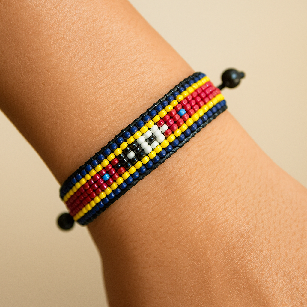 Bracelet drapeau Eswatini : Bracelet fait main, bracelet perlé ajustable