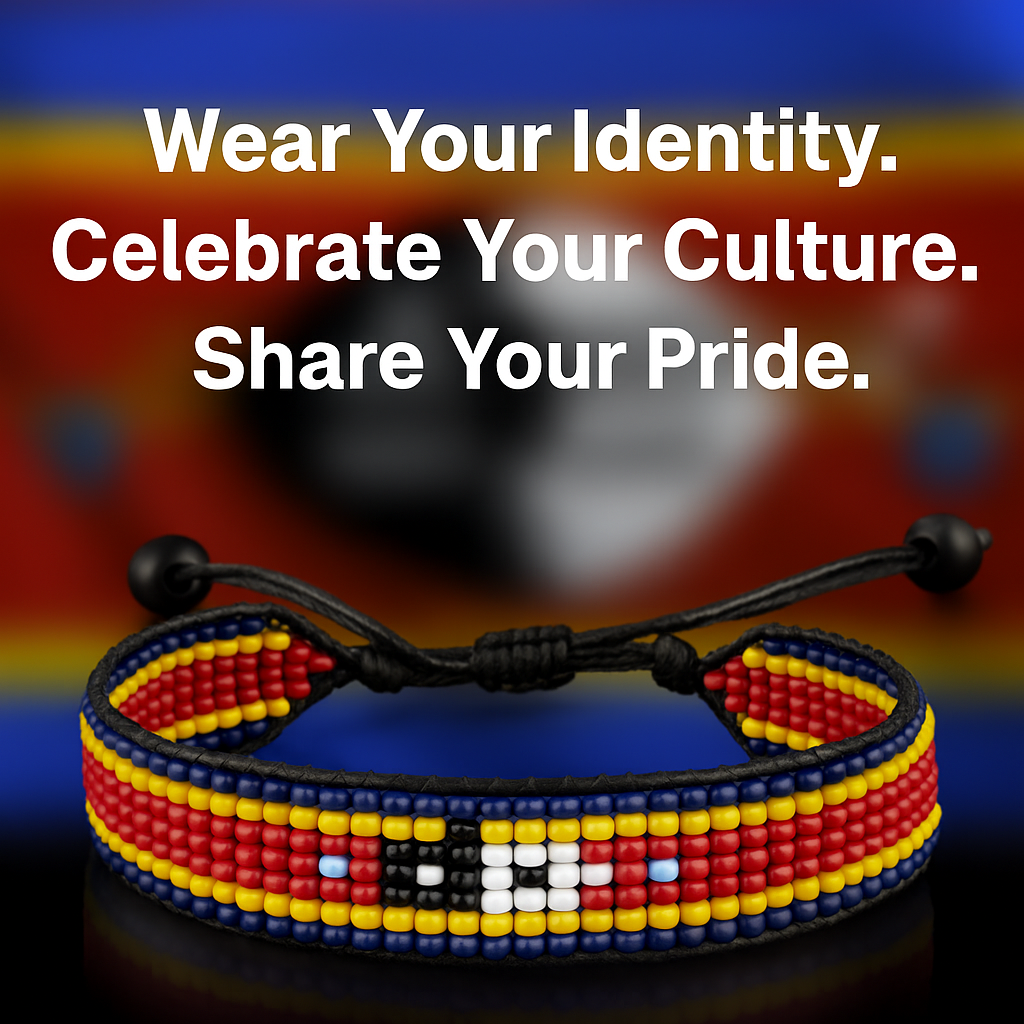 Bracelet drapeau Eswatini : Bracelet fait main, bracelet perlé ajustable