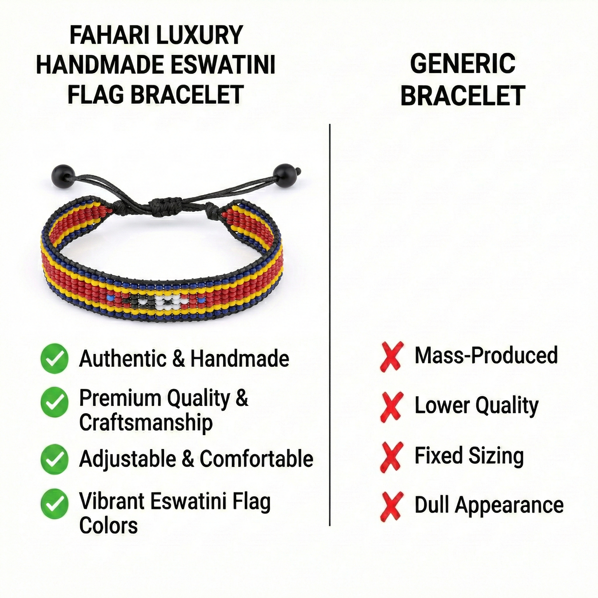 Bracelet drapeau Eswatini : Bracelet fait main, bracelet perlé ajustable