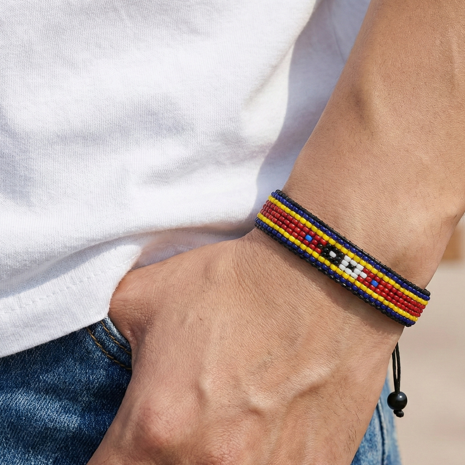Bracelet drapeau Eswatini : Bracelet fait main, bracelet perlé ajustable
