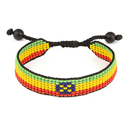 Ethiopia Flag Bracelet: Handmade Bracelet, Adjustable Beaded Wristband