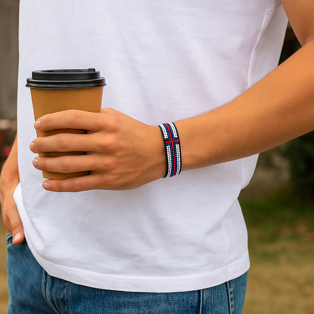 Färöer-Inseln Flaggenarmband: Handgemachtes Armband, verstellbares Perlenarmband