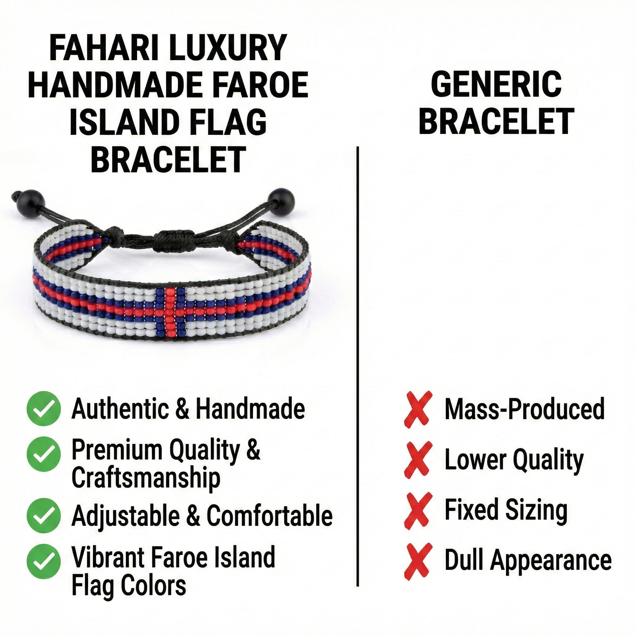 Färöer-Inseln Flaggenarmband: Handgemachtes Armband, verstellbares Perlenarmband
