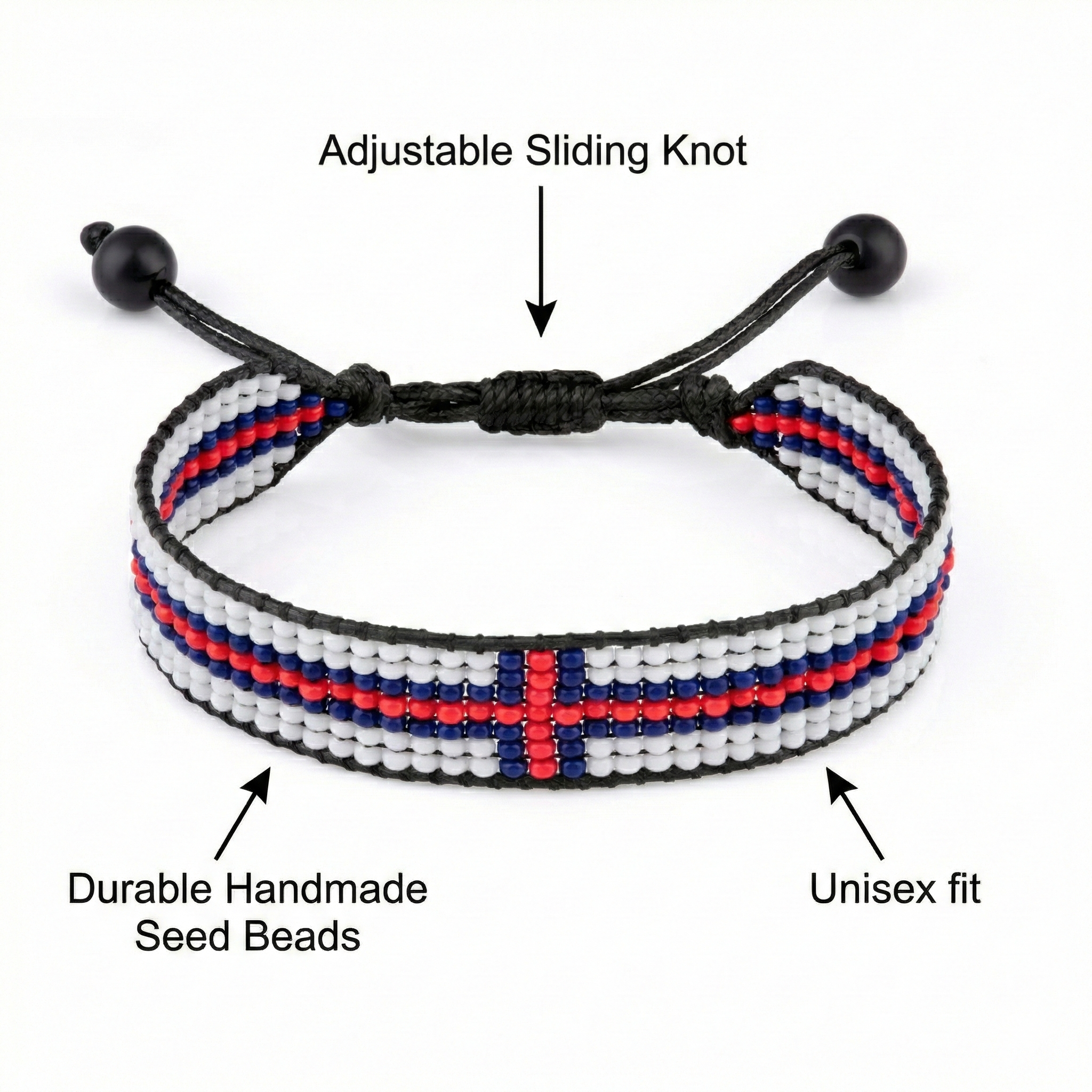 Faroe Islands Flag Bracelet: Handmade Bracelet, Adjustable Beaded Wristband