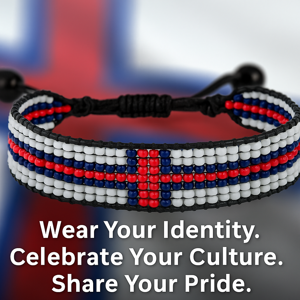 Färöer-Inseln Flaggenarmband: Handgemachtes Armband, verstellbares Perlenarmband