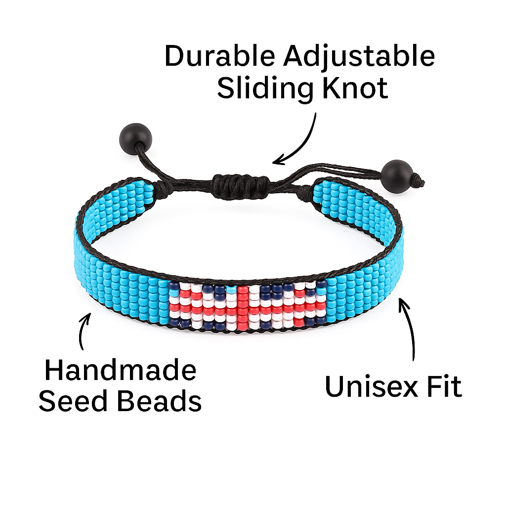 Fidschi-Flaggenarmband: Handgemachtes Armband, verstellbares Perlenarmband