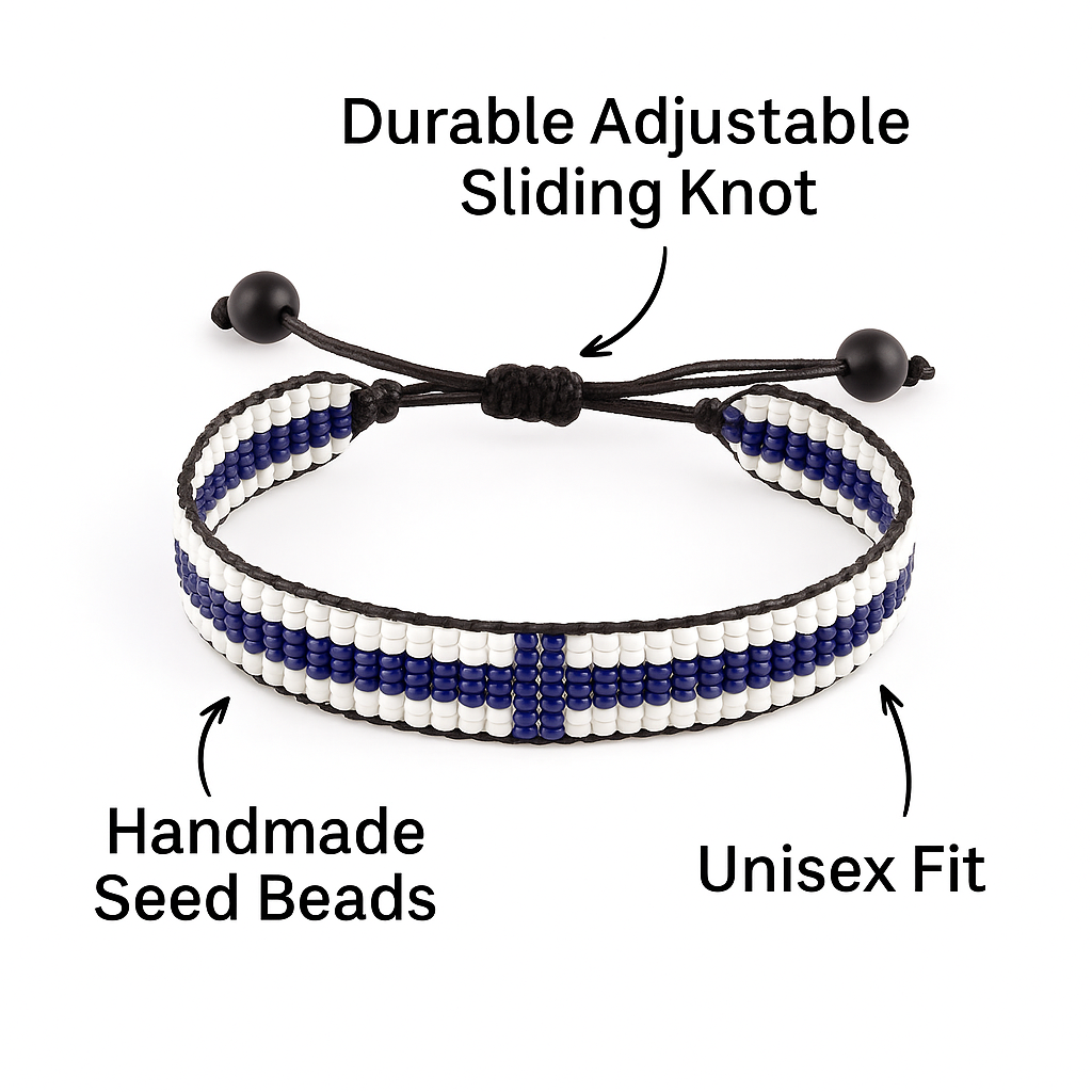 Finland Flag Bracelet: Handmade Bracelet, Adjustable Beaded Wristband