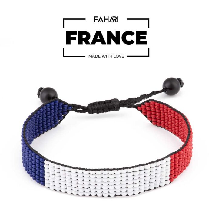 France Flag Bracelet: Handmade Bracelet, Adjustable Beaded Wristband