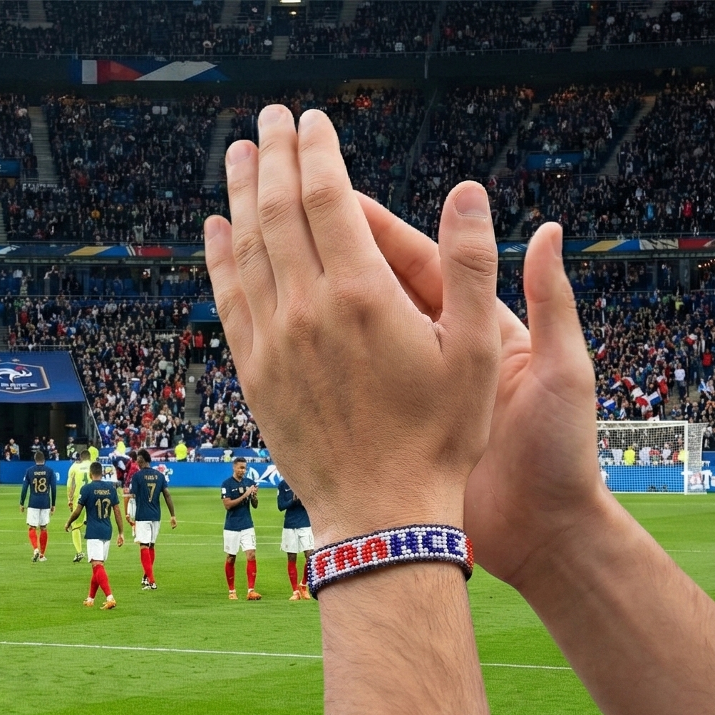 Fußball-WM 2026 Frankreich Perlenarmband mit Flagge – Handgefertigt & Verstellbar