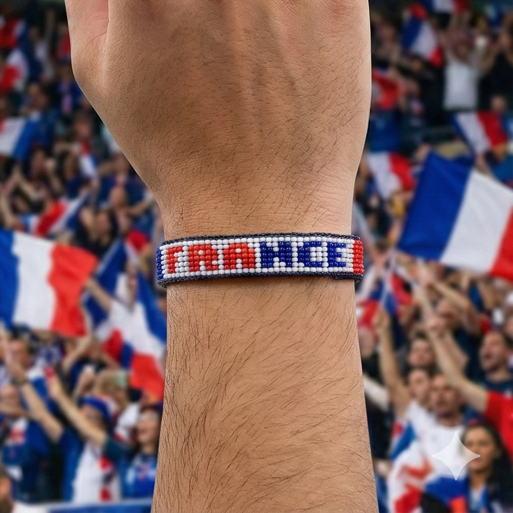 Fußball-WM 2026 Frankreich Perlenarmband mit Flagge – Handgefertigt & Verstellbar